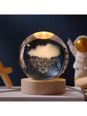 Bulut Ve Yağmur Tasarımlı Işıklı Cam Küre