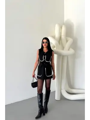 Omarı Büyük Cep Detaylı Siyah Elek