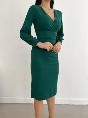 Omarı Kadın Balon Kol Midi Elbise