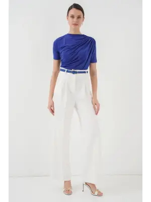 Büzgü Detaylı Kısa Kol Sandy Bluz 945 - Saks