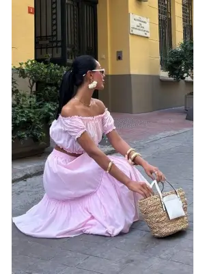 Büzgülü Crop Kat Detaylı Fırfır Etekli Takım 10196