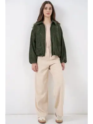 Büzgülü Oversize Kadife Ceket 0733 - Haki