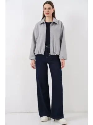 Modern Büzgülü Kaşe Ceket