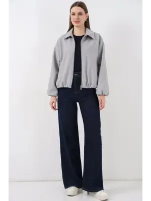 Büzgülü Oversize Kaşe Ceket 0728 - A.Gri