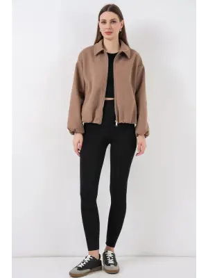 Büzgülü Oversize Kaşe Ceket 0728 - Bisküvi