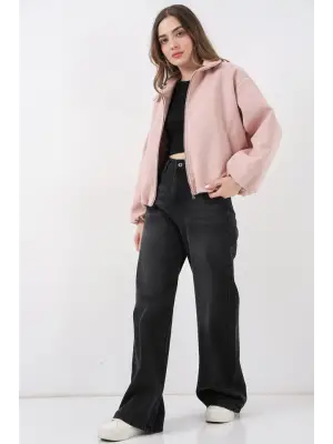 Büzgülü Oversize Kaşe Ceket 0728 - Pudra