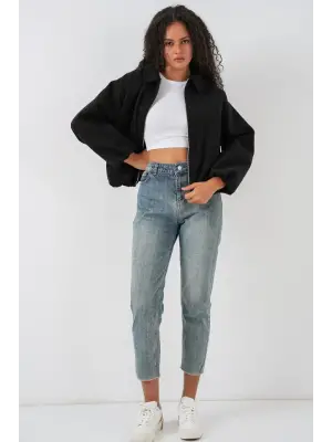 Büzgülü Oversize Kaşe Ceket 0728 - Siyah