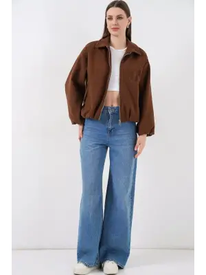 Büzgülü Oversize Kaşe Ceket 0728 - Sütlü Kahve