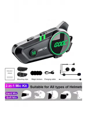 C50 2x Motosiklet Intercom Kask Kulaklık 1000 Mah Rgb Işıklı Çift Eşleşme