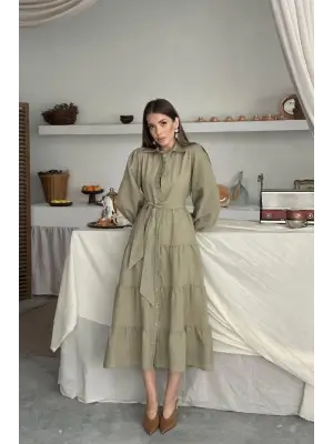 Omarı Çağla Desenli Uzun Elbise Trendi