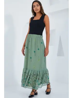 Çağla Desenli Şifon Etek 8010