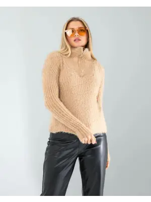 Omarı Şık Fermuarlı Sakal Triko