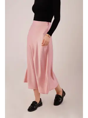 Zarif Pembe Çan Kesim Midi Etek