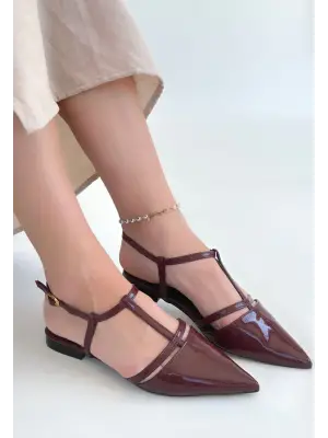 Bordo Rugan Babet Ayakkabı Kadın Giyim