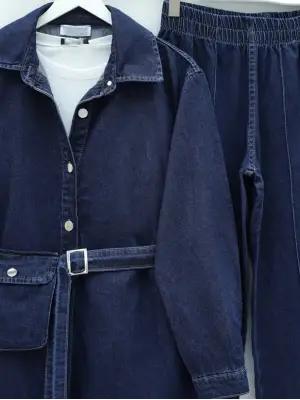 Çanta Cepli Çimalı Pantolonlu Kot Takım  -Laci