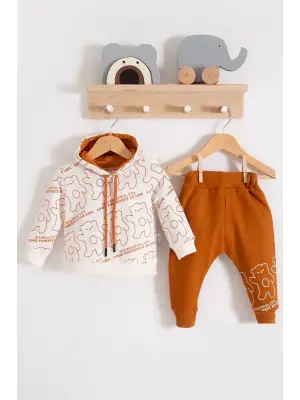 Çapraz Bears Kapüşonlu % 100 Pamuk Erkek Bebek Takımı