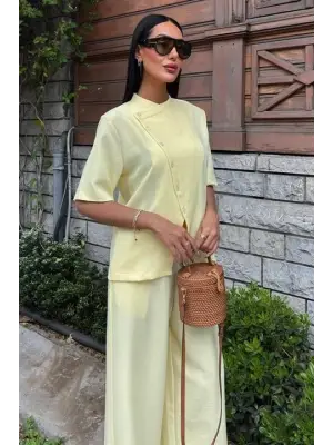 Omarı Şık Hakim Yaka Plazzo Pantolon Takımı