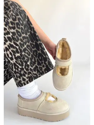 Bej Süet Bot Kadın Giyim