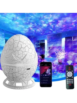 Çatlak Dinozor Yumurtası Tasarımlı Projektörlü Gece Lambası Bluetooth Özellikli