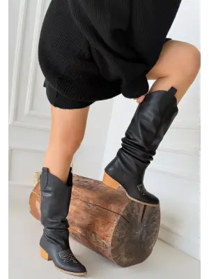 Cayla Siyah Cilt Topuklu Çizme