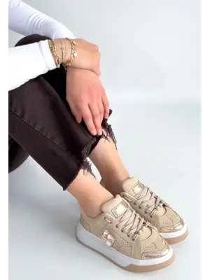 Ceans Bej Süet Bağcıklı Spor Ayakkabı