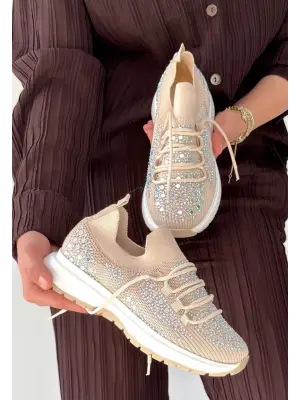 Ceas Bej Triko Bağcıklı Spor Ayakkabı