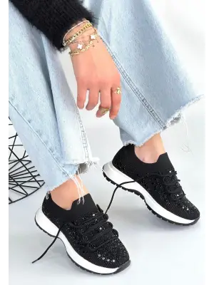 Ceas Siyah Triko Bağcıklı Spor Ayakkabı