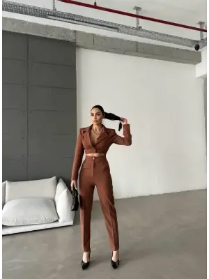 Omarı Dekolteli Tulum - Acı Kahve Rengi