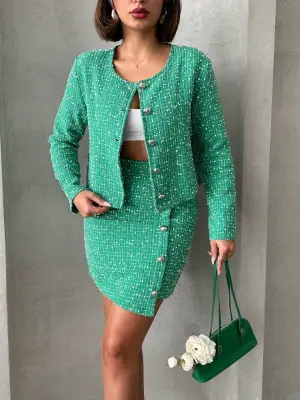 Ceketli etek takım chl kumaş yeşil h24443