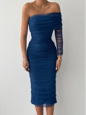 Omarı Tek Omuz Tül Elbise Modası