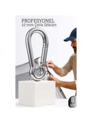 Çelik Yan Açılır 6 LI Karabina -10 mm Kamp, Tırmanış ve Günlük Kullanım İçin Güvenli Kilit