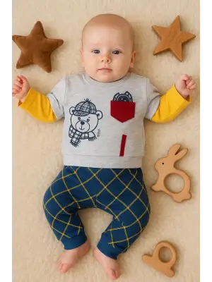 Cep Bear Nakışlı % 100 Pamuklu 2li Erkek Takım