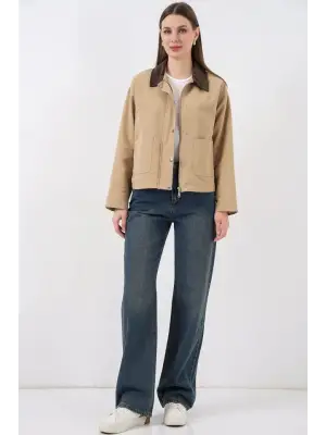 Cep Detaylı Kısa Ceket 5975 - Bisküvi