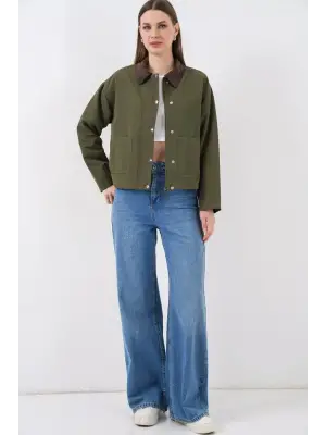 Cep Detaylı Kısa Ceket 5975 - Haki