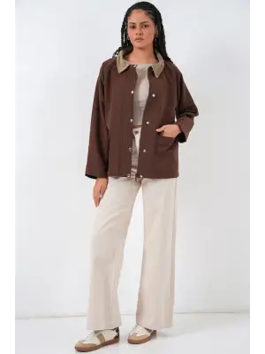 Cep Detaylı Oversize Ceket 5973 - Kahverengi