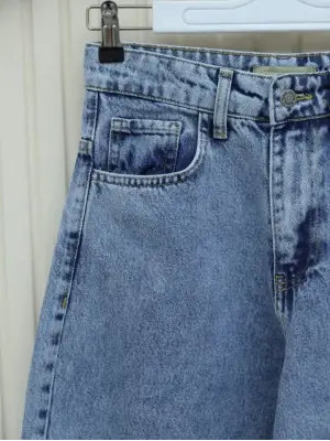 Cepli Bol Paça Fermuarlı Kot Pantolon -Buz Mavi