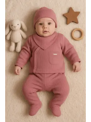 Cepli Çizgili 5li % 100 Pamuk Hastane Çıkış Seti