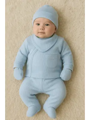 Cepli Çizgili 5li % 100 Pamuk Hastane Çıkış Seti