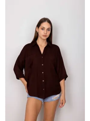 Cepli salaş gömlek koyu kahve t1010