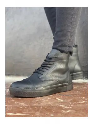 Omarı Siyah Deri Yüksek Tabanlı Erkek Bot