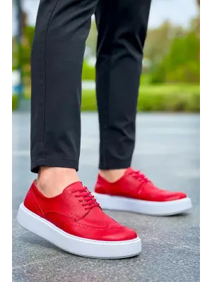 Omarı KIRMIZI Renkli Erkek Ayakkabı - Çapraz Bağcıklı Tasarım