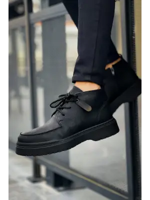 Omarı Siyah Deri Erkek Bot - Şık Tasarım