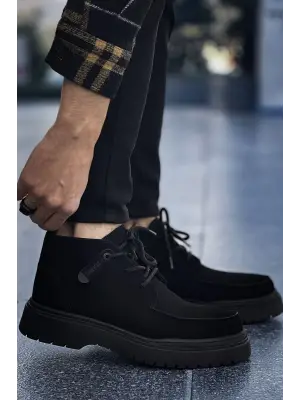 Omarı Siyah Deri Erkek Bot