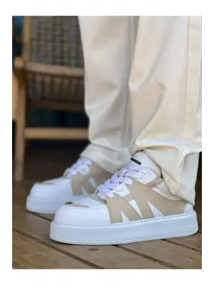 Omarı Yıldız Desenli Erkek Spor Ayakkabı - BEYAZ / BEJ