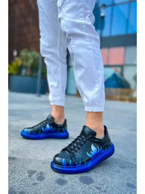 Omarı Mavi Alev Desenli Erkek Ayakkabı