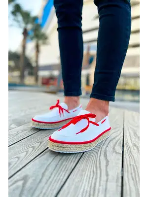 Beyaz Kırmızı Espadril Erkek Ayakkabı