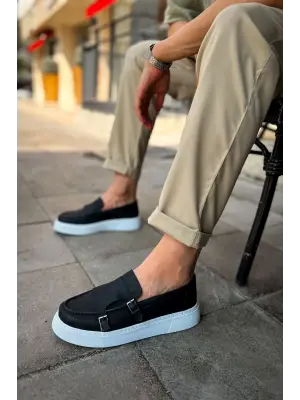 Omarı Siyah Deri Erkek Ayakkabı Özel Tasarım Trendy