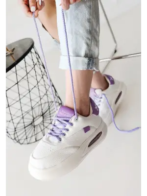Chris Beyaz Cilt Lila Detaylı Bağcıklı Spor Ayakkabı