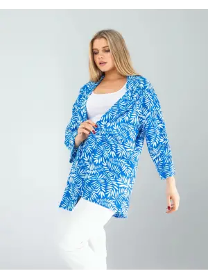 Omarı Etkileyici Çiçek Desenli Mavi Kimono Modası