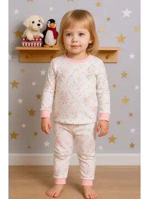 Çiçek Desenli Kız Bebek Eşofman Takımı %100 Pamuk